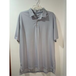 Johnnie O men’s light blue & white dot print polo shirt size Large   #40-1720